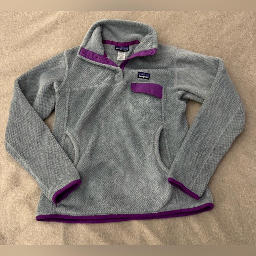 Patagonia Retool Re-Tool Snap T Fleece Pullover Size Small Gray Purple
